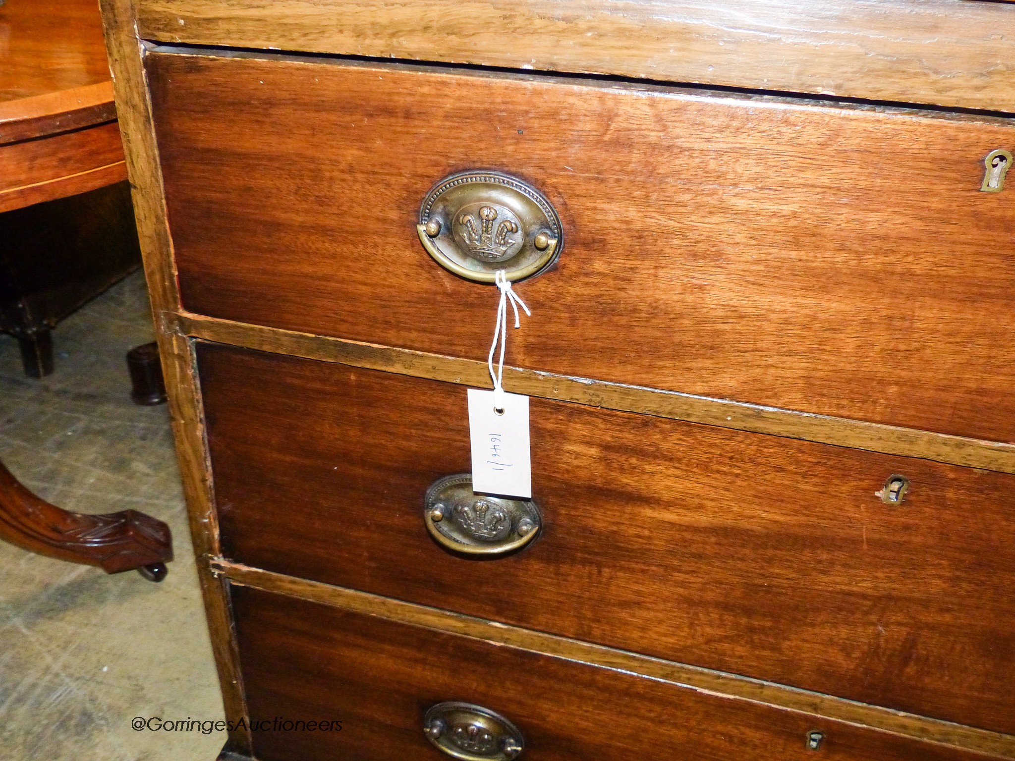 A 19th century mahogany three drawer chest, width 90cm, depth 41cm, height 78cm